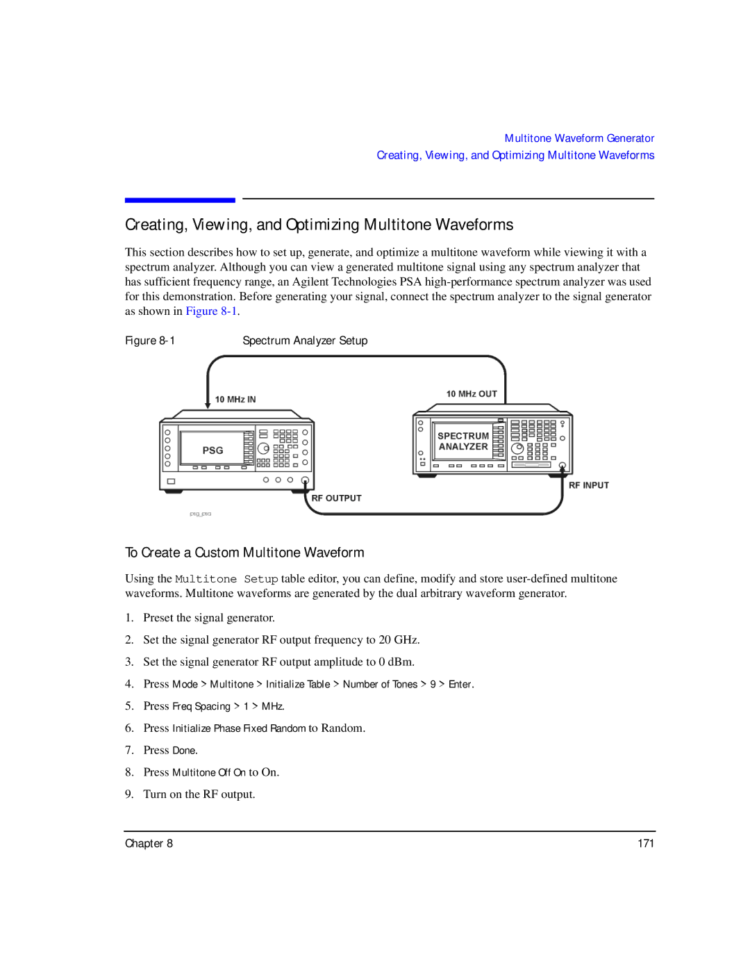 Agilent Technologies E8247C PSG CW, E8267C PSG, E8257C PSG manual Creating, Viewing, and Optimizing Multitone Waveforms 