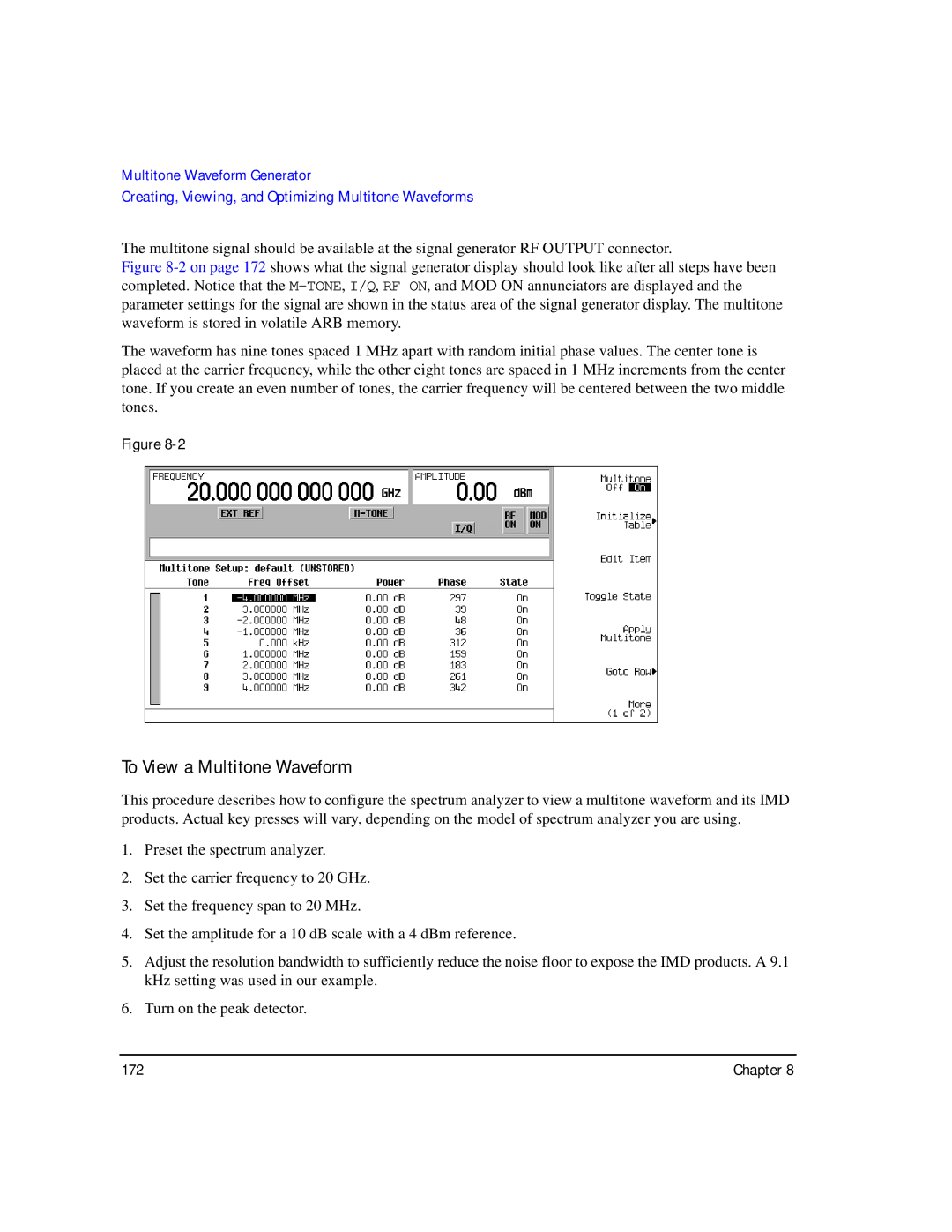 Agilent Technologies E8257C PSG, E8267C PSG, E8247C PSG CW manual To View a Multitone Waveform 