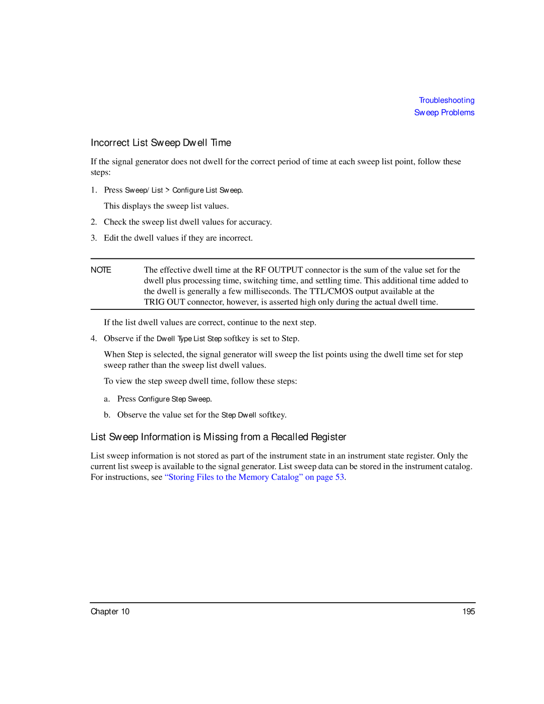 Agilent Technologies E8247C PSG CW, E8267C PSG, E8257C PSG manual Incorrect List Sweep Dwell Time 