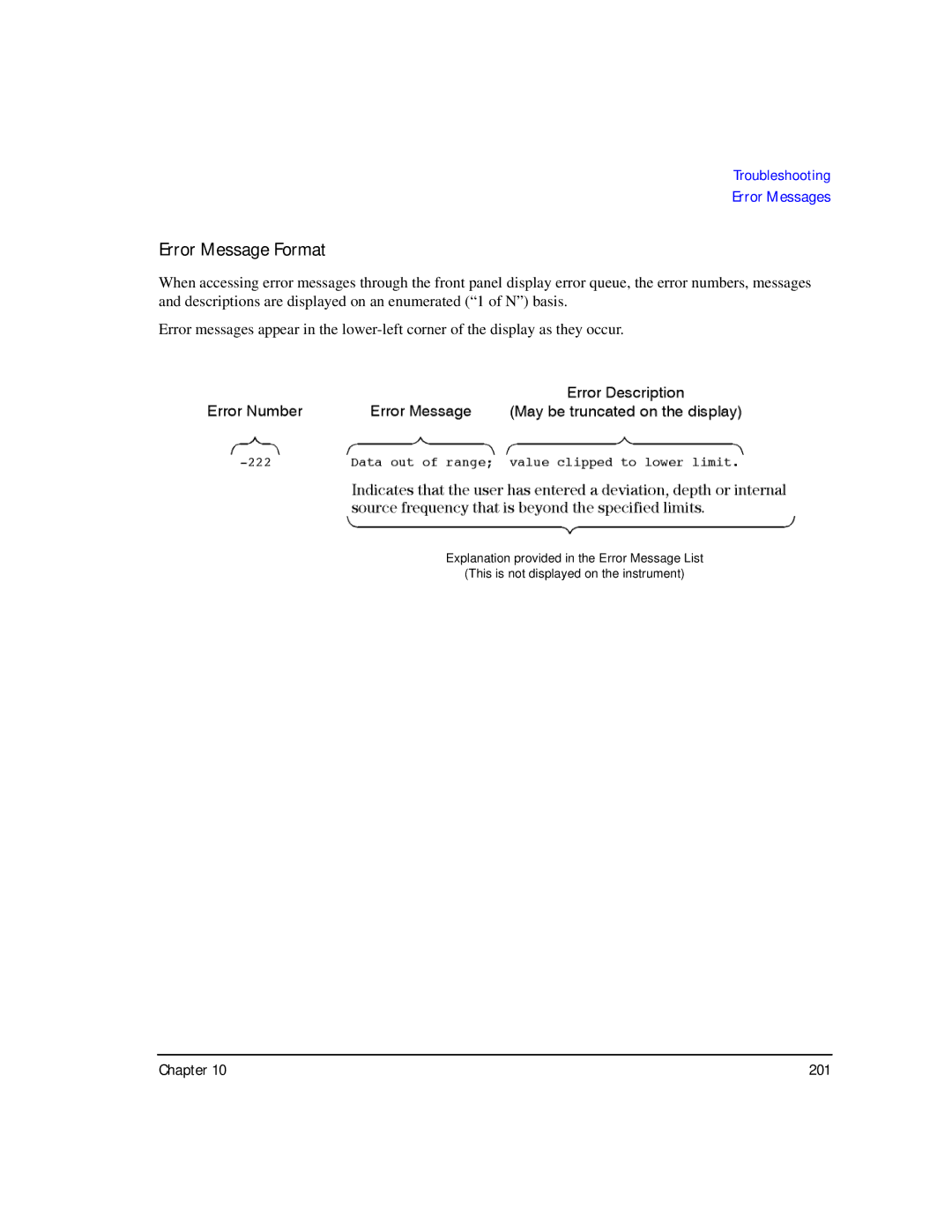 Agilent Technologies E8247C PSG CW, E8267C PSG, E8257C PSG manual Error Message Format 