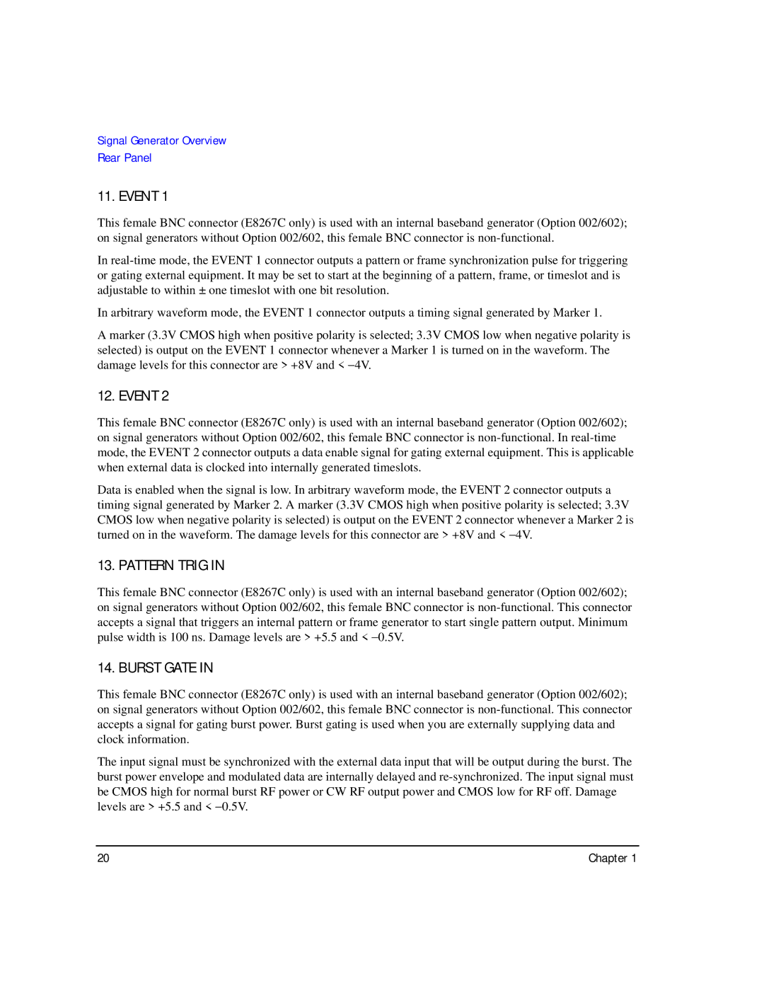 Agilent Technologies E8267C PSG, E8247C PSG CW, E8257C PSG manual Event, Pattern Trig 