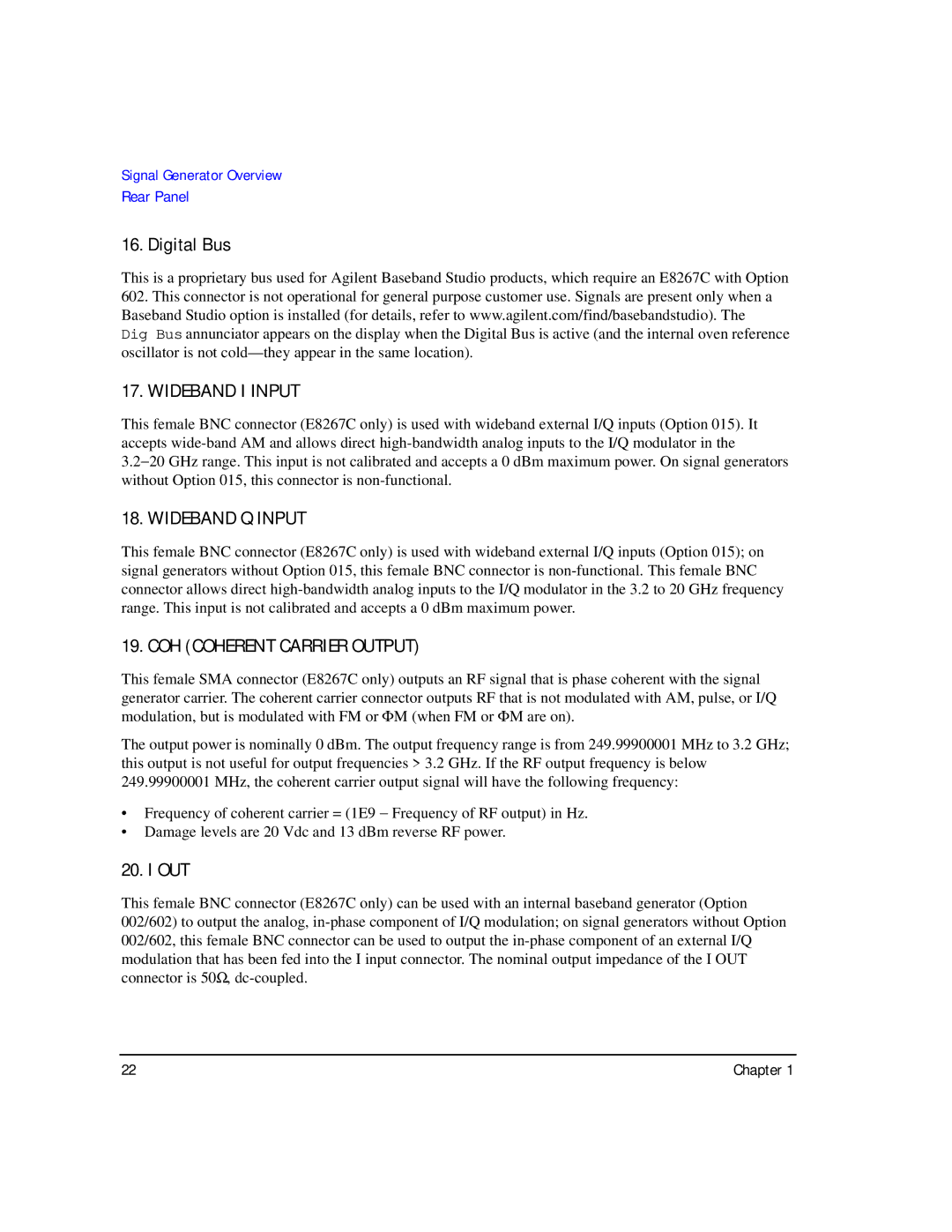 Agilent Technologies E8257C PSG, E8267C PSG, E8247C PSG CW manual Digital Bus, Out 