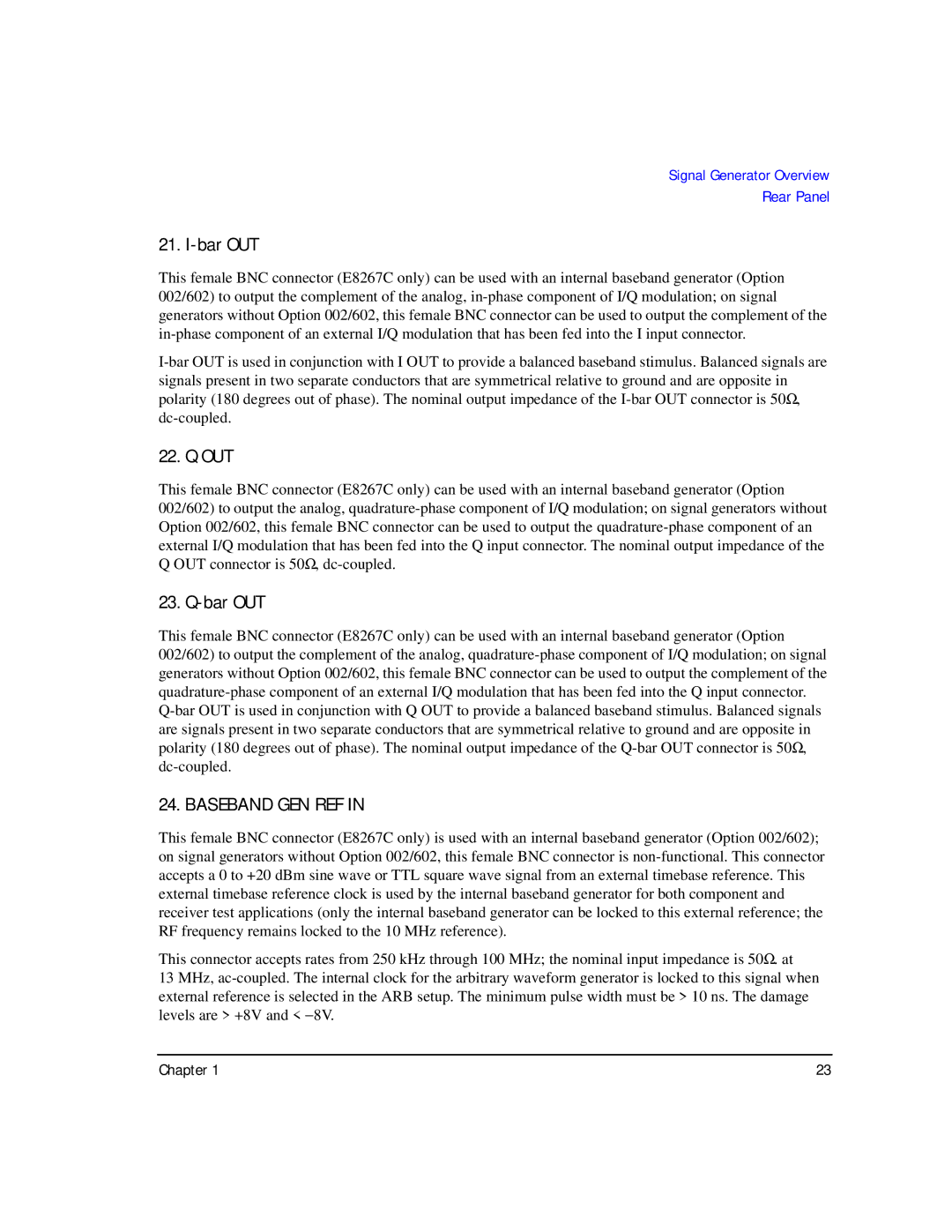 Agilent Technologies E8267C PSG, E8247C PSG CW, E8257C PSG manual Bar OUT, Baseband GEN REF 