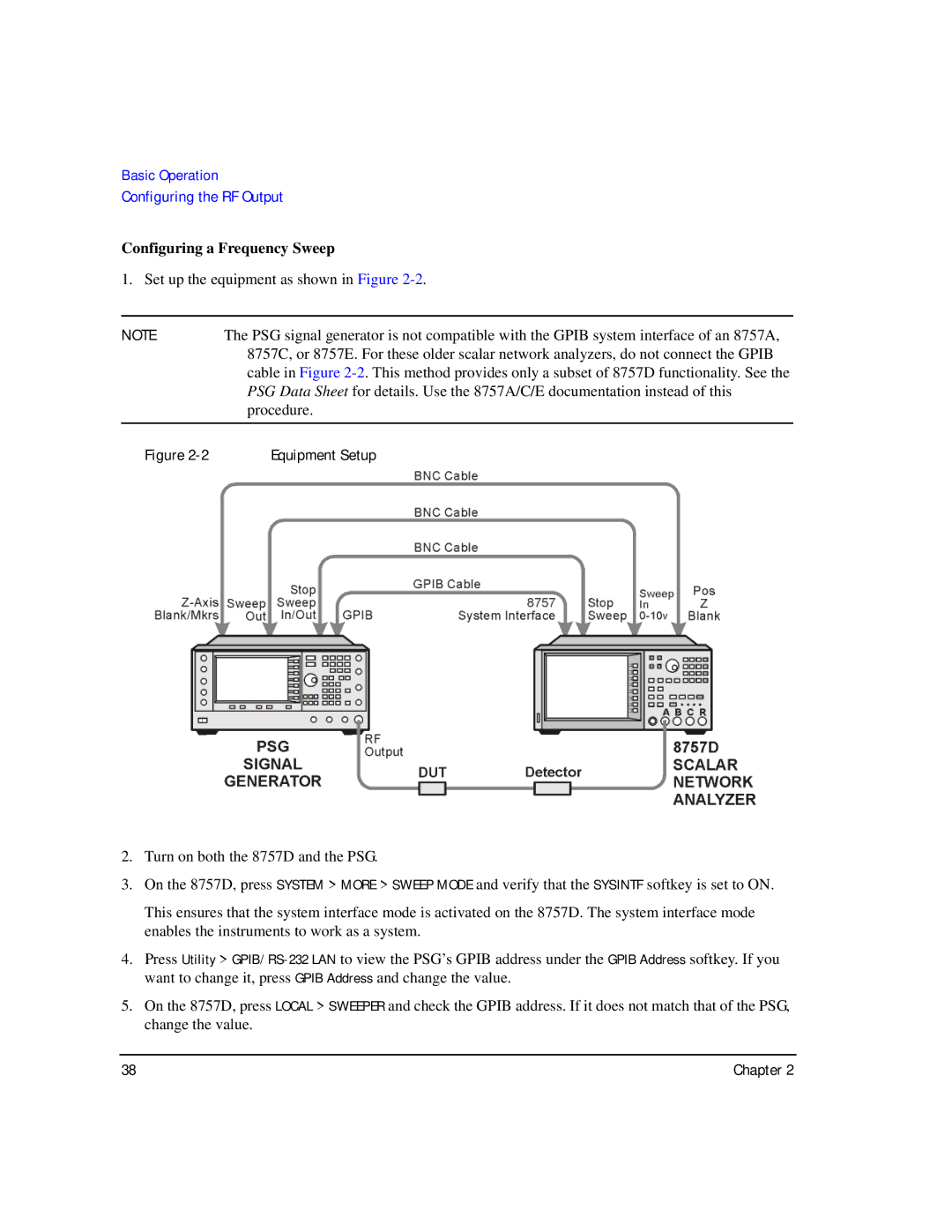 Agilent Technologies E8267C PSG, E8247C PSG CW, E8257C PSG manual Configuring a Frequency Sweep, Equipment Setup 