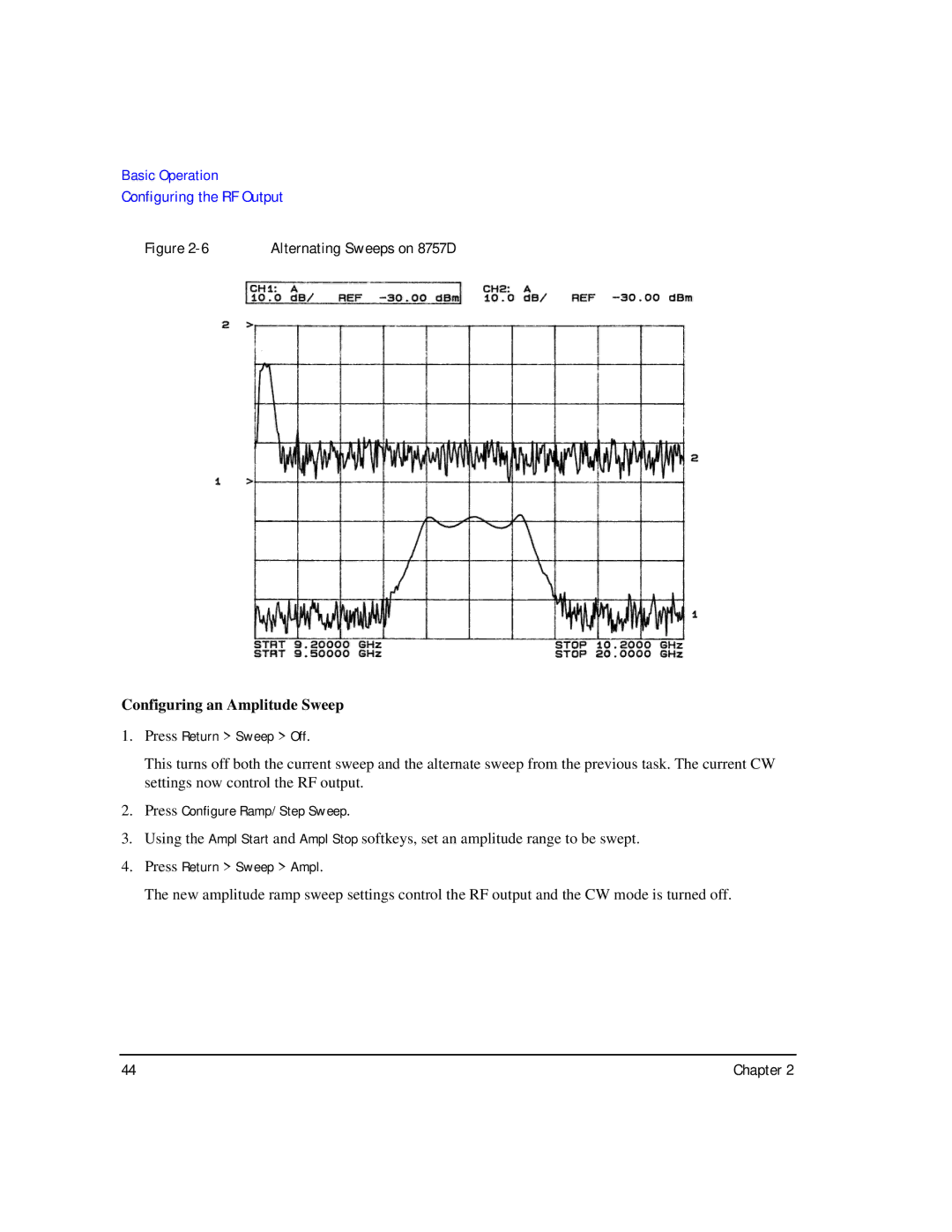 Agilent Technologies E8267C PSG, E8247C PSG CW, E8257C PSG manual Configuring an Amplitude Sweep 