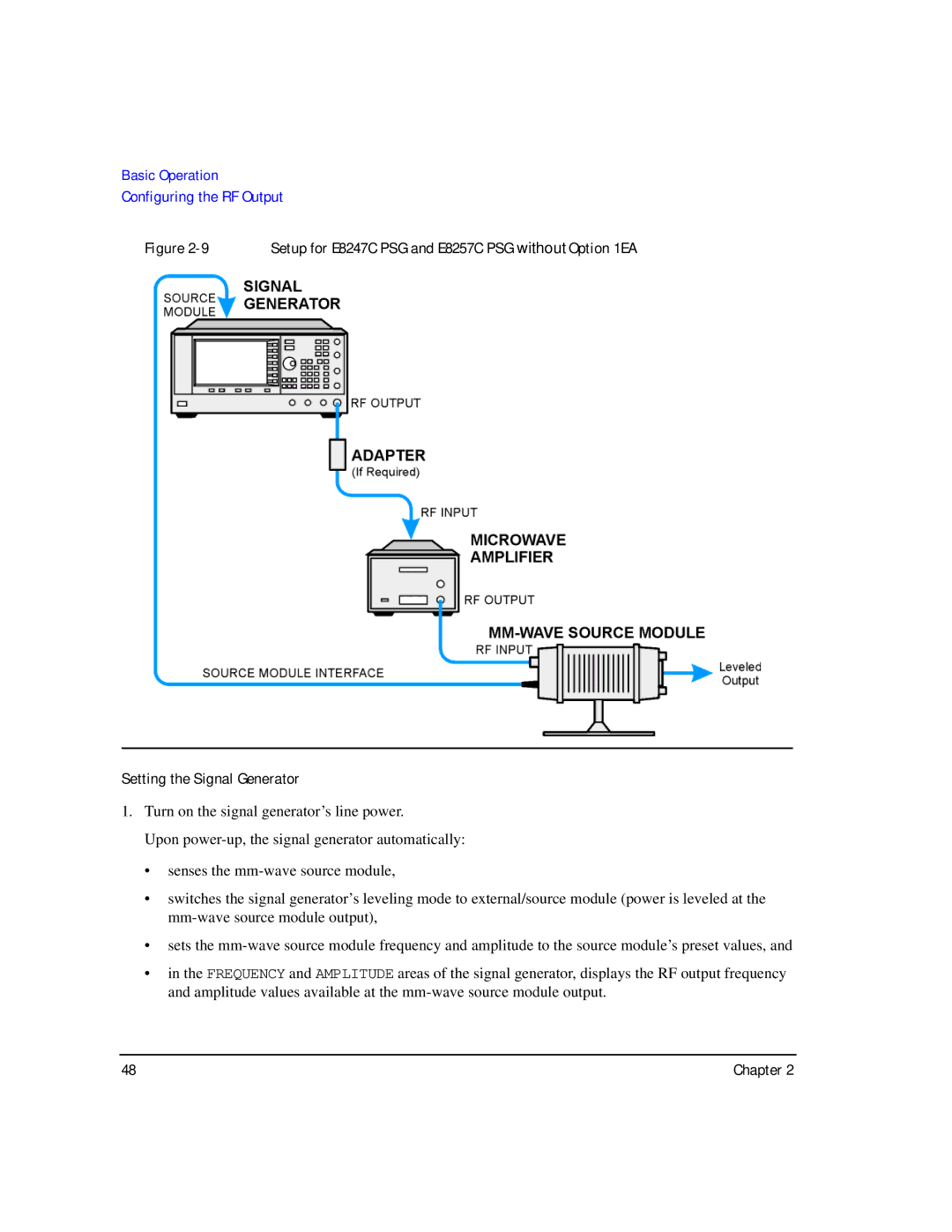 Agilent Technologies E8247C PSG CW, E8267C PSG, E8257C PSG manual Setting the Signal Generator 