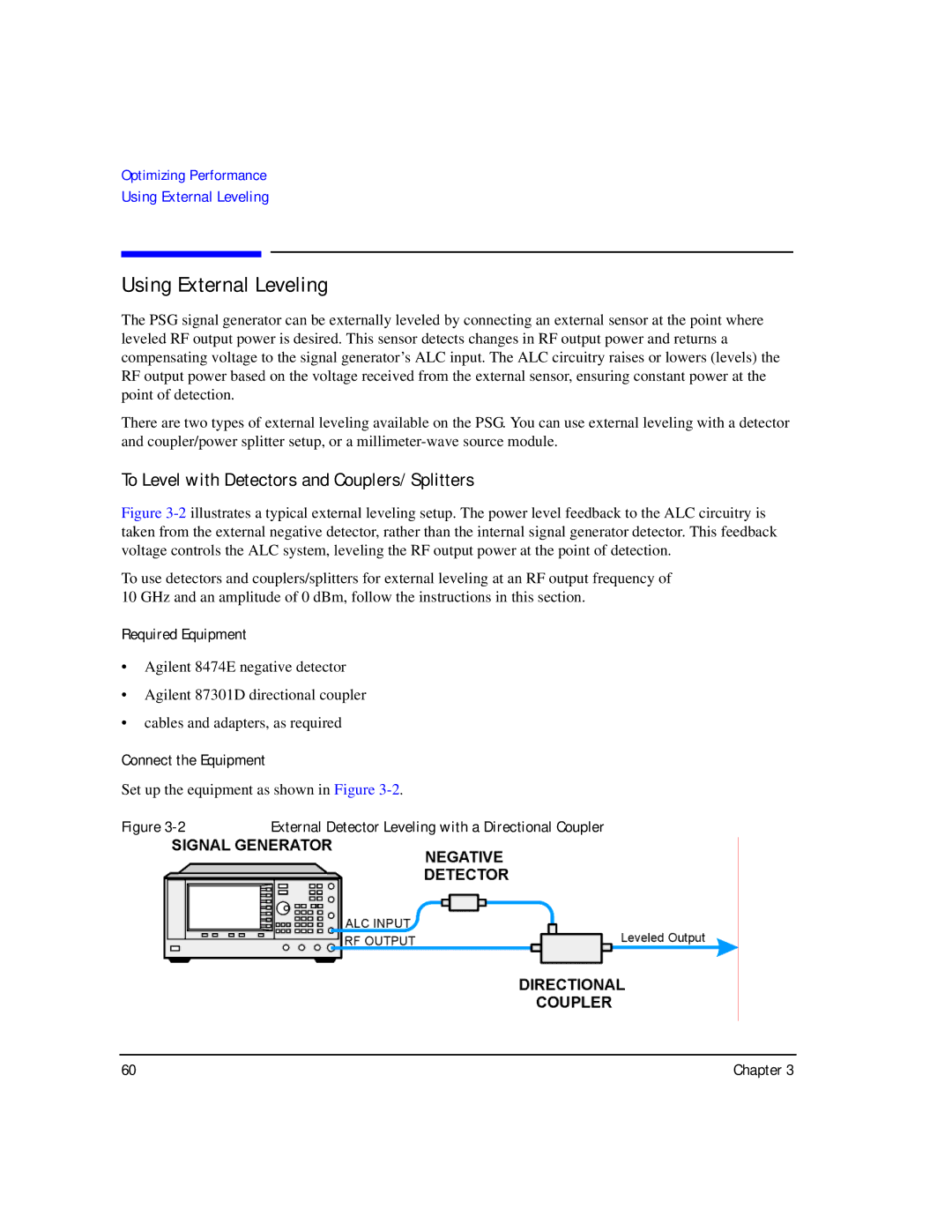 Agilent Technologies E8247C PSG CW, E8267C PSG Using External Leveling, To Level with Detectors and Couplers/Splitters 