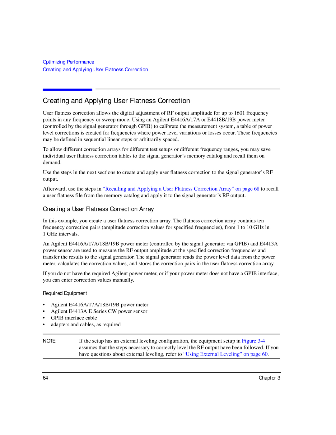 Agilent Technologies E8257C PSG Creating and Applying User Flatness Correction, Creating a User Flatness Correction Array 