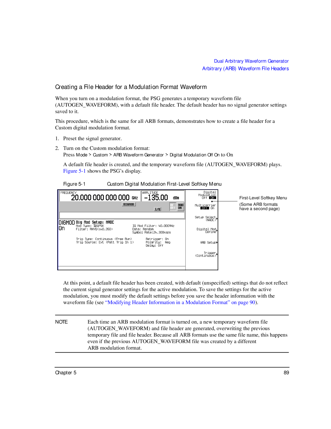 Agilent Technologies E8267C PSG, E8247C PSG CW, E8257C PSG Creating a File Header for a Modulation Format Waveform, Chapter 