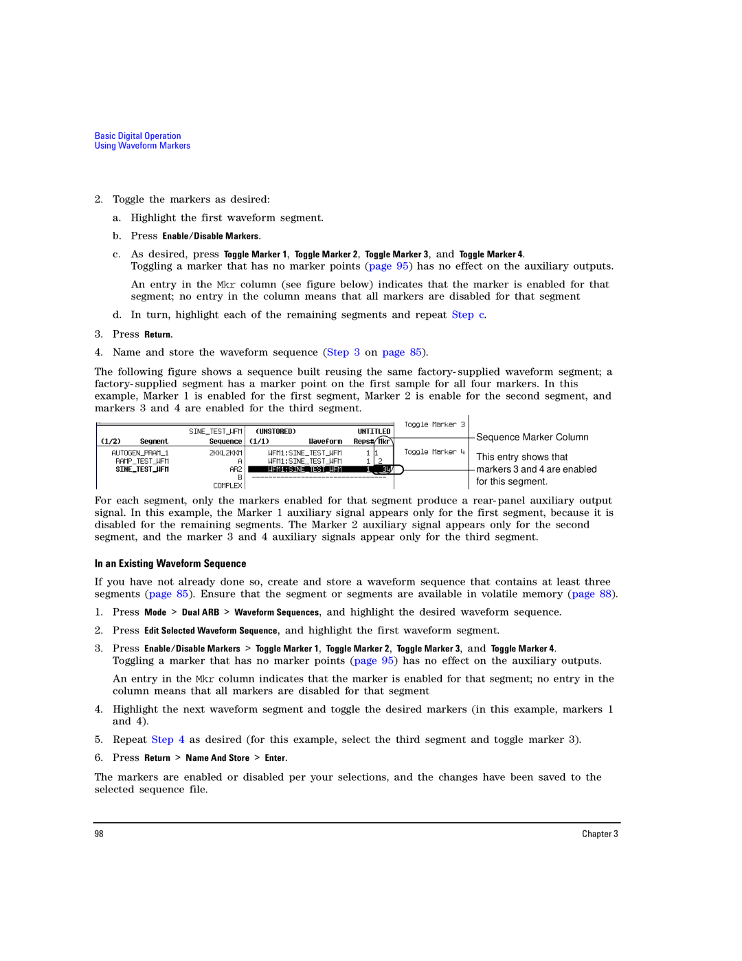 Agilent Technologies E8267D PSG, E8257D PSG manual An Existing Waveform Sequence, Press Return Name And Store Enter 