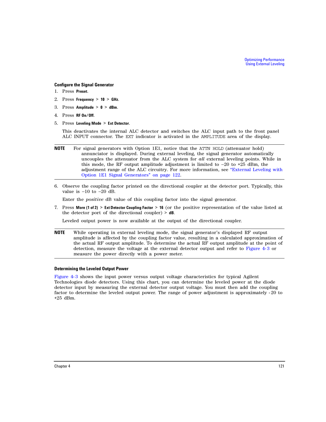 Agilent Technologies E8257D PSG, E8267D PSG manual Configure the Signal Generator, Determining the Leveled Output Power 