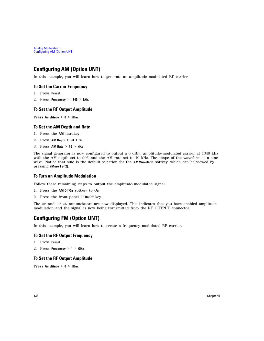 Agilent Technologies E8267D PSG, E8257D PSG manual Configuring AM Option UNT, Configuring FM Option UNT 