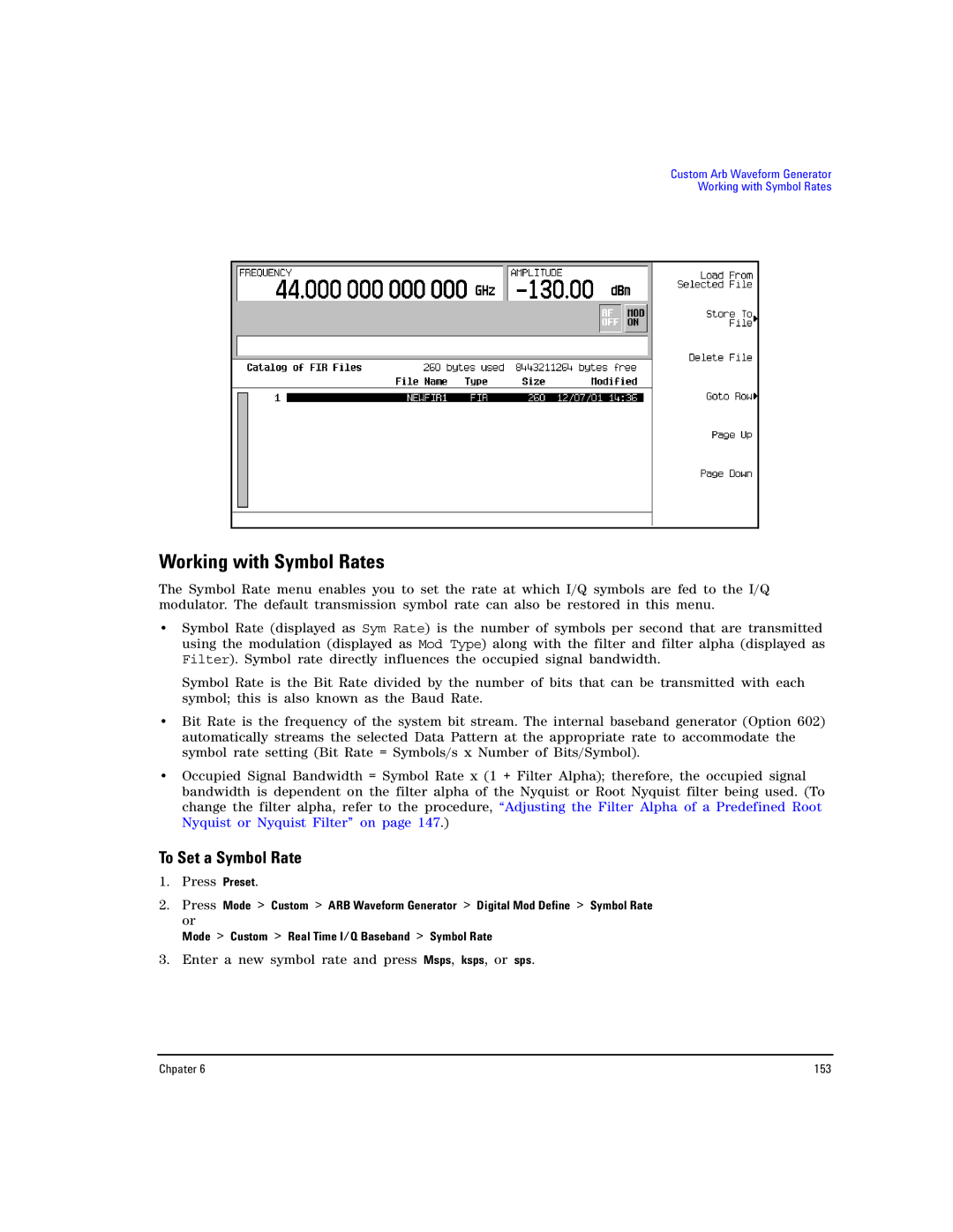 Agilent Technologies E8257D PSG, E8267D PSG manual Working with Symbol Rates, To Set a Symbol Rate 