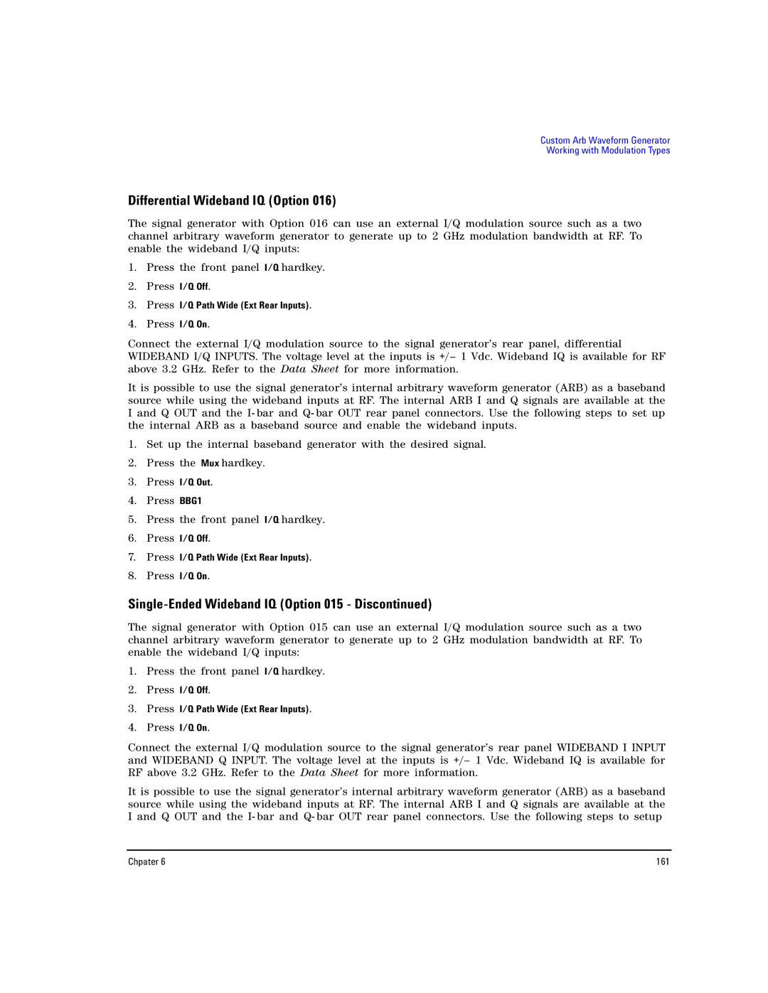 Agilent Technologies E8257D PSG, E8267D PSG manual Differential Wideband IQ Option, Single-Ended Wideband IQ Option 015 Dis 
