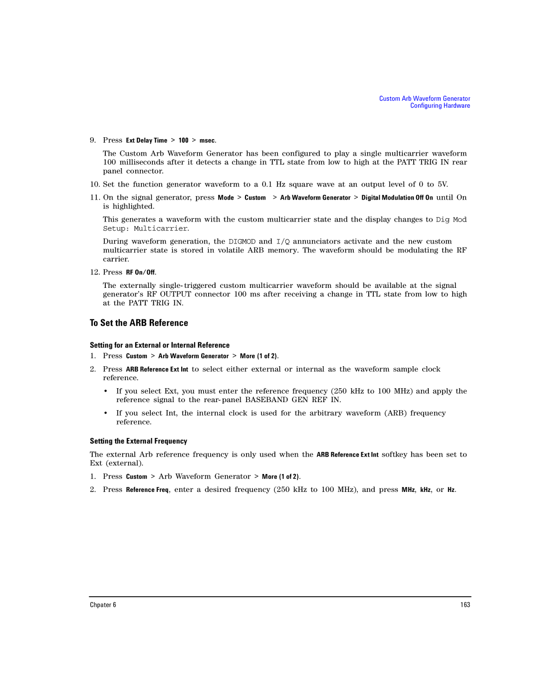 Agilent Technologies E8257D PSG, E8267D PSG manual To Set the ARB Reference, Setting for an External or Internal Reference 