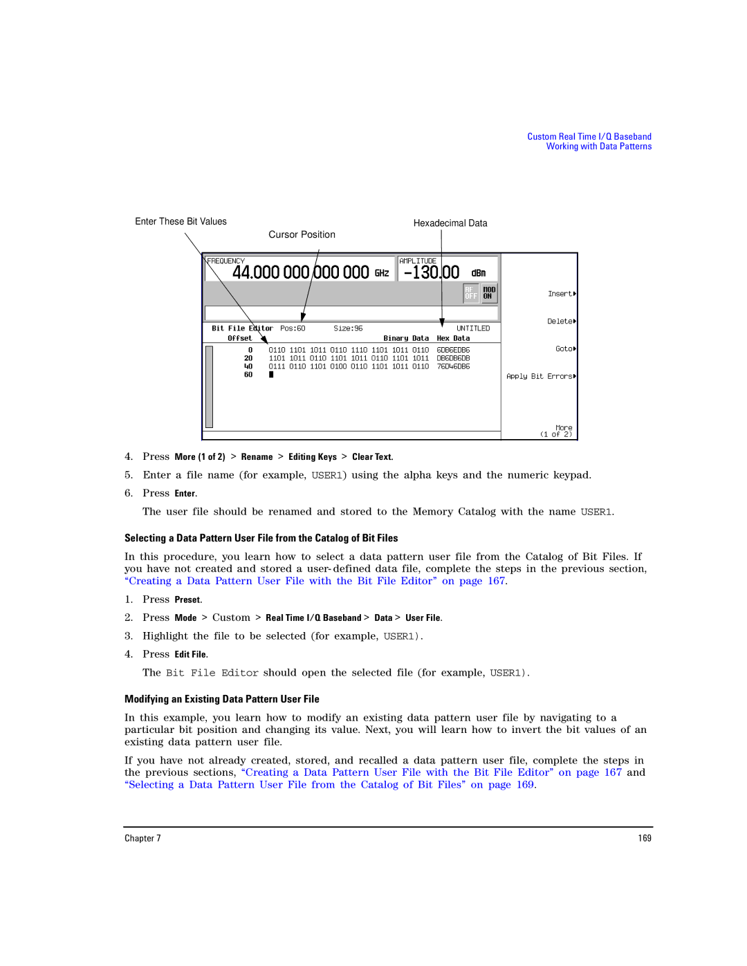 Agilent Technologies E8257D PSG, E8267D PSG manual Modifying an Existing Data Pattern User File, Press Edit File 