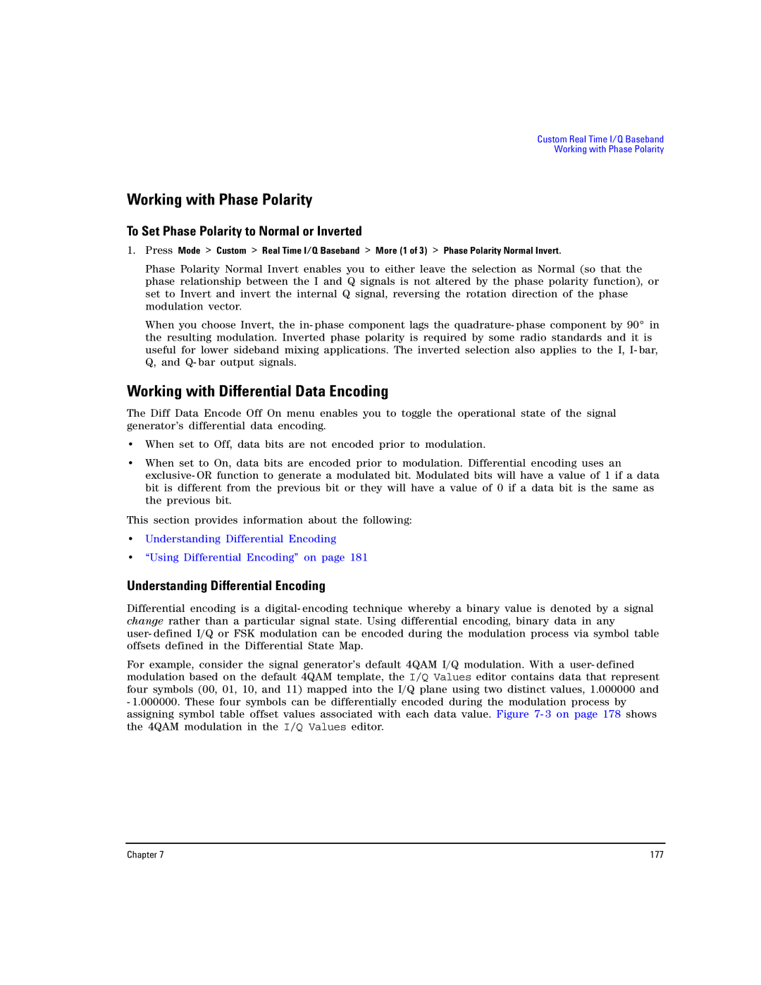Agilent Technologies E8257D PSG, E8267D PSG manual Working with Phase Polarity, Working with Differential Data Encoding 