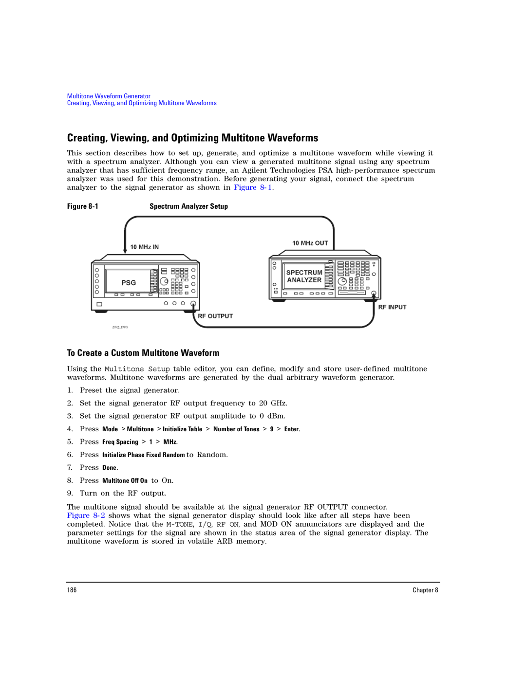 Agilent Technologies E8267D PSG manual Creating, Viewing, and Optimizing Multitone Waveforms, Press Multitone Off On to On 