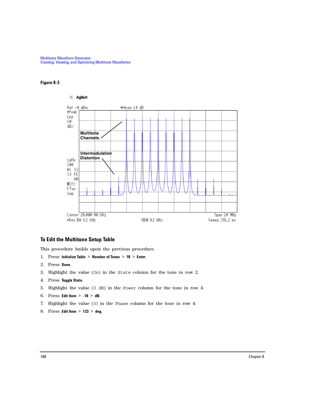 Agilent Technologies E8267D PSG, E8257D PSG manual To Edit the Multitone Setup Table 