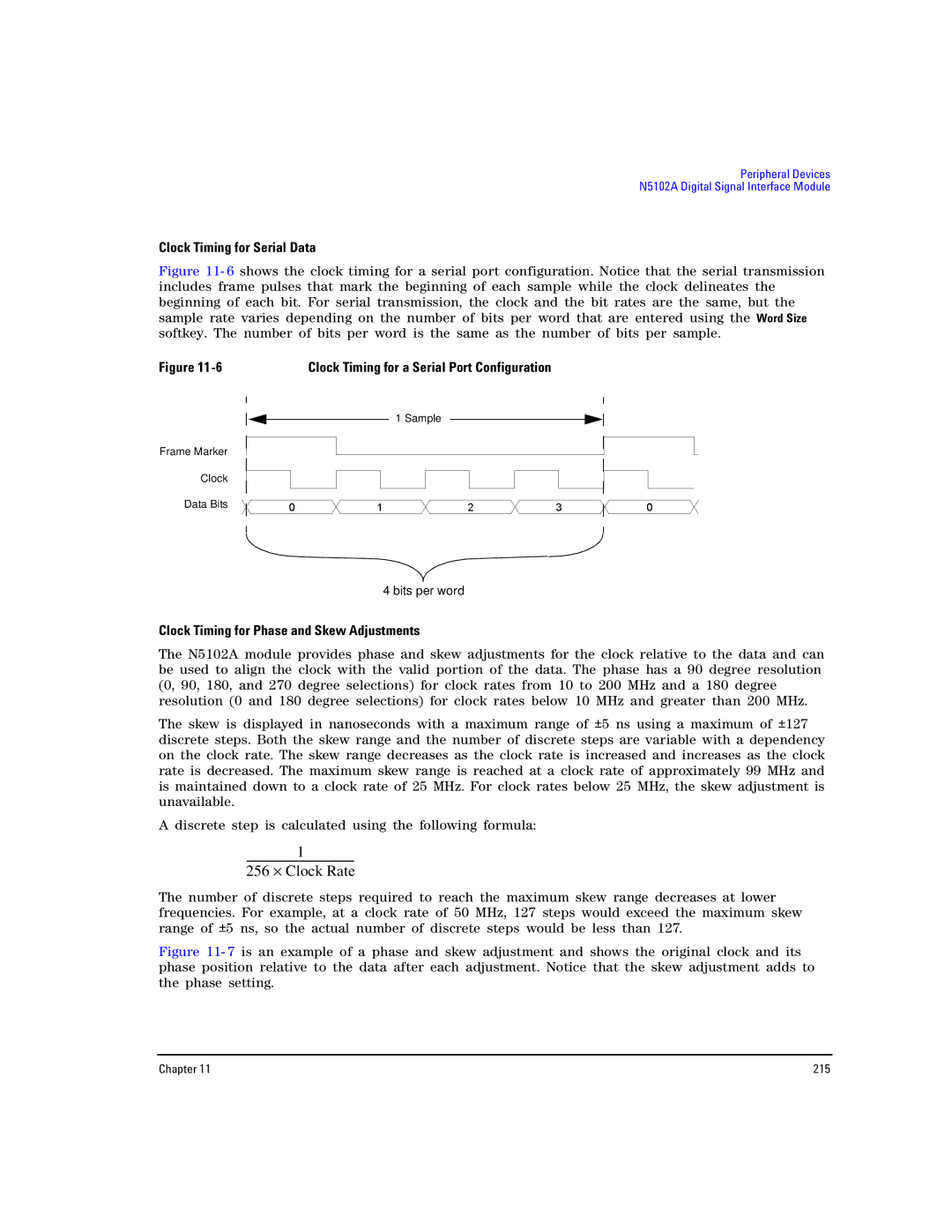 Agilent Technologies E8257D PSG, E8267D PSG manual Clock Timing for Serial Data, Clock Timing for Phase and Skew Adjustments 