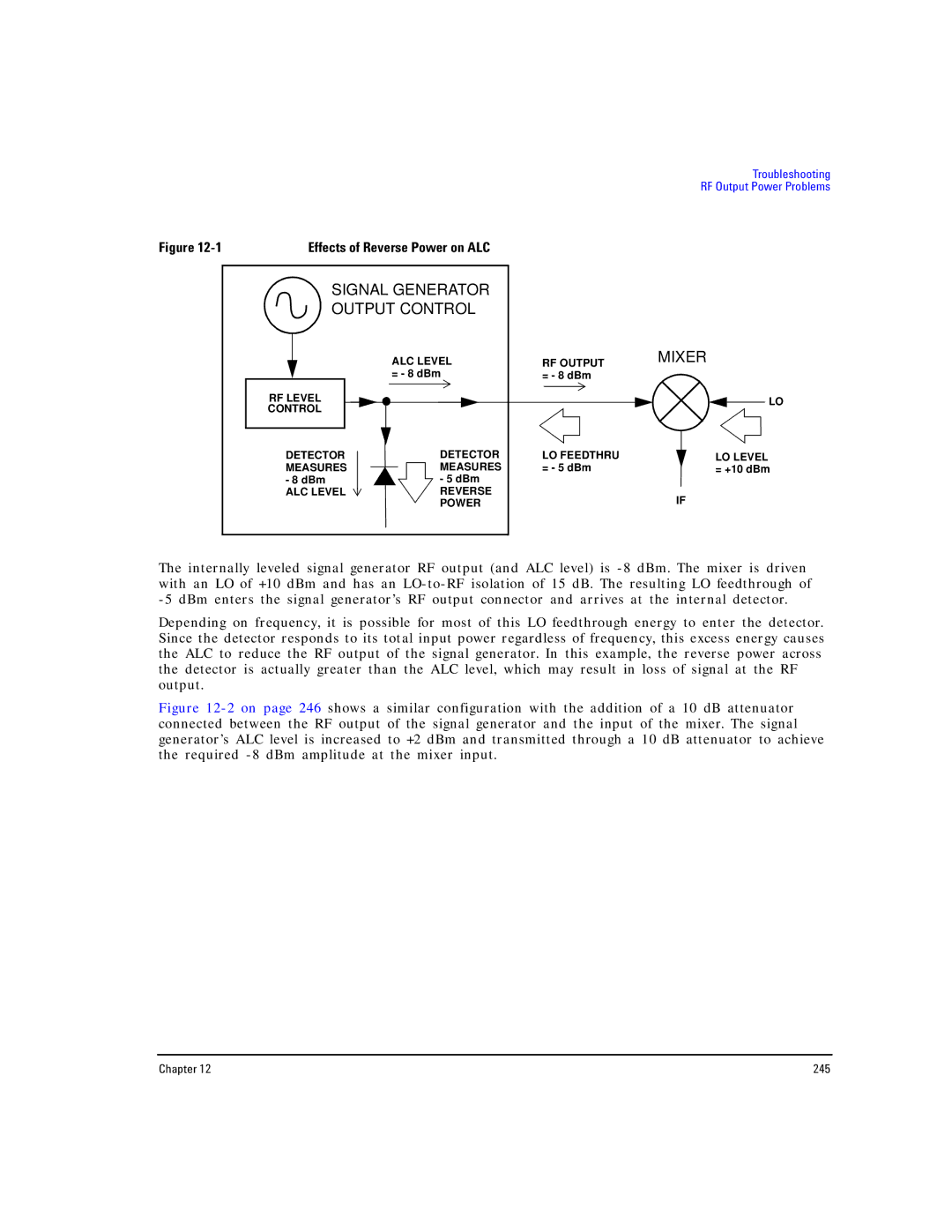 Agilent Technologies E8257D PSG, E8267D PSG manual Mixer, Effects of Reverse Power on ALC 