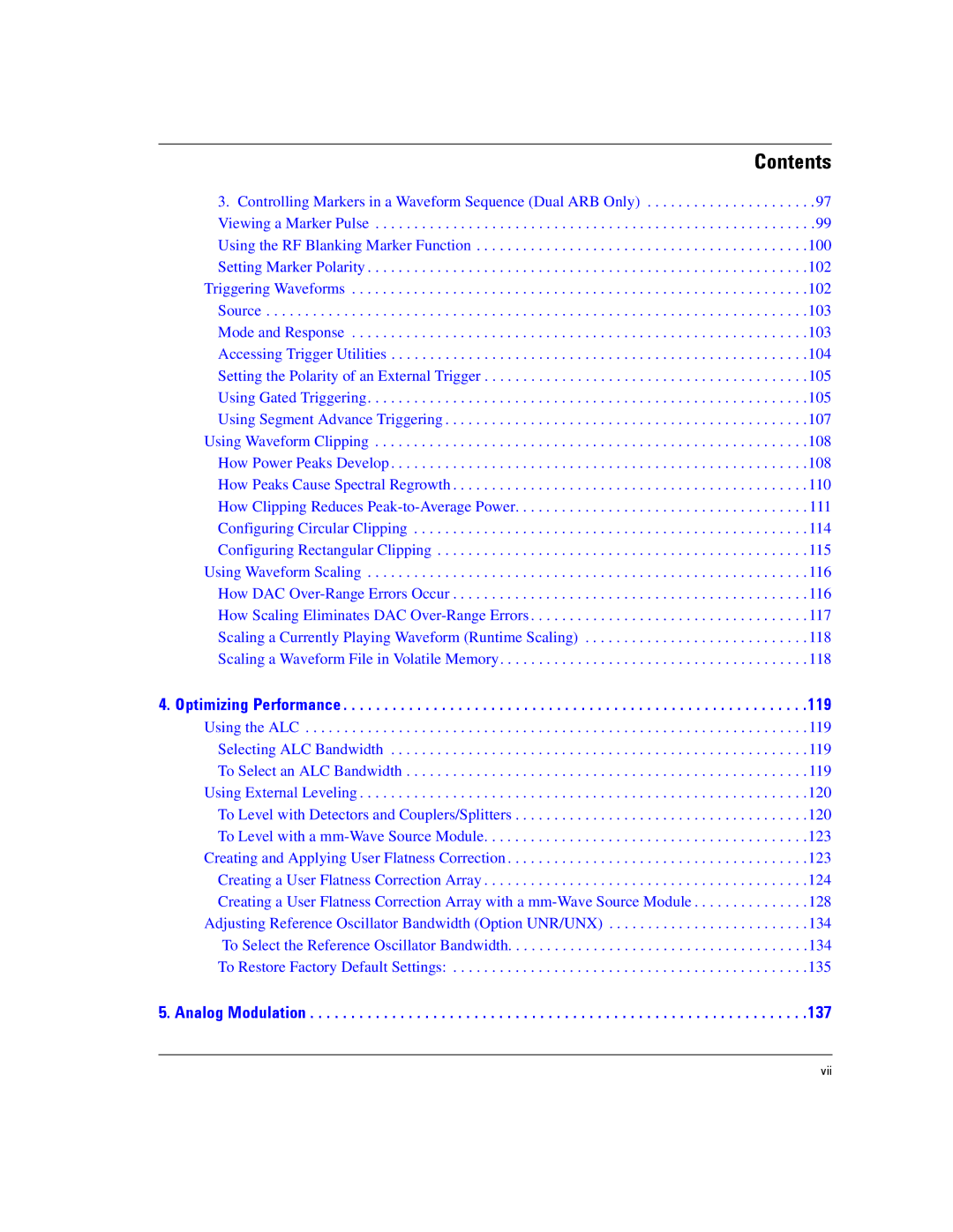 Agilent Technologies E8257D PSG, E8267D PSG manual Optimizing Performance 