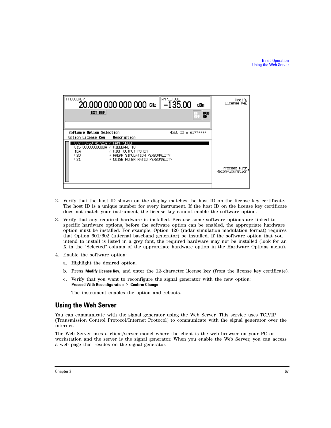 Agilent Technologies E8257D PSG, E8267D PSG manual Using the Web Server, Proceed With Reconfiguration Confirm Change 