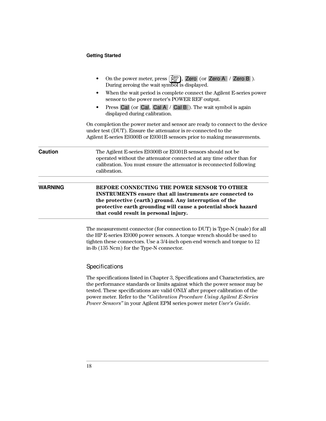 Agilent Technologies E9300 manual Specifications 