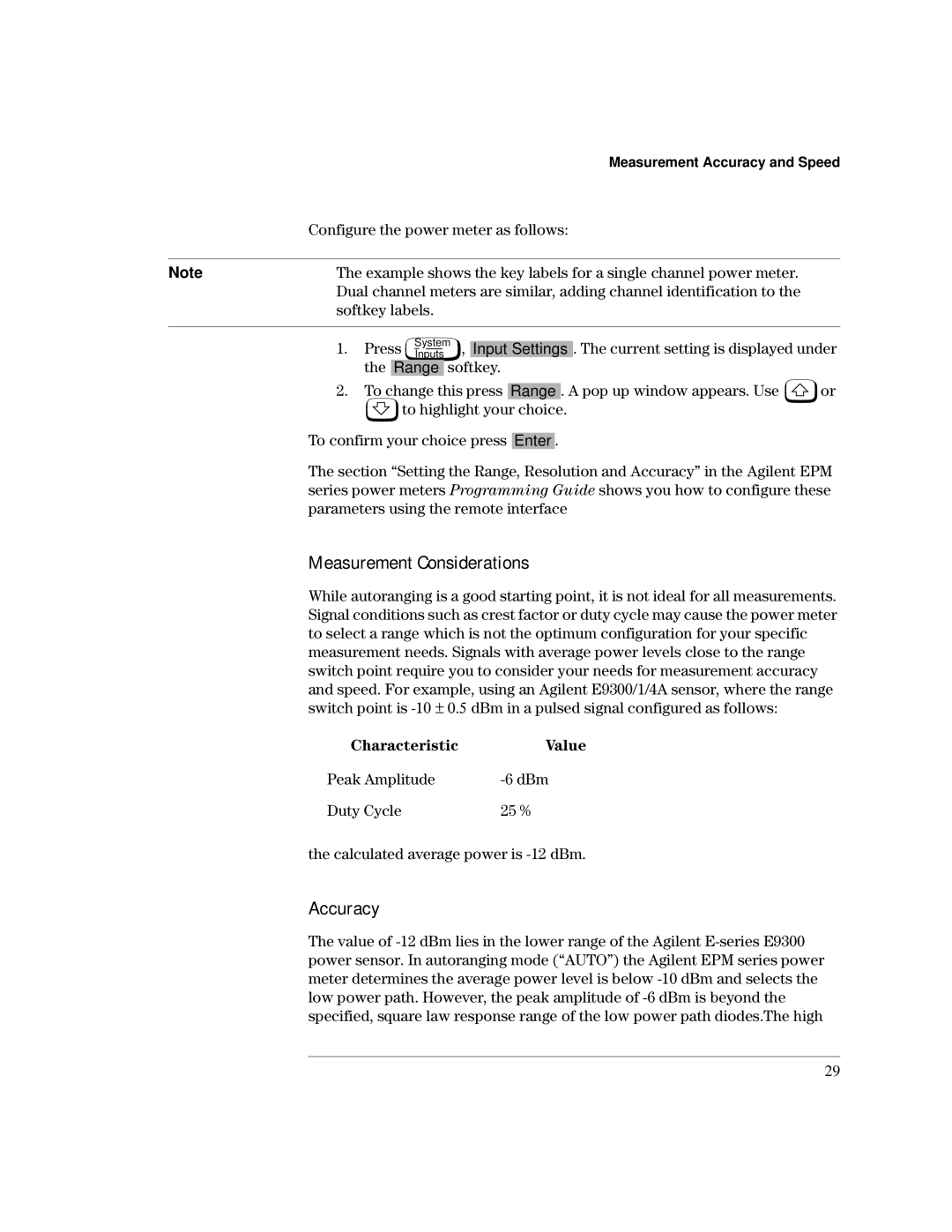 Agilent Technologies E9300 manual Measurement Considerations, Accuracy 