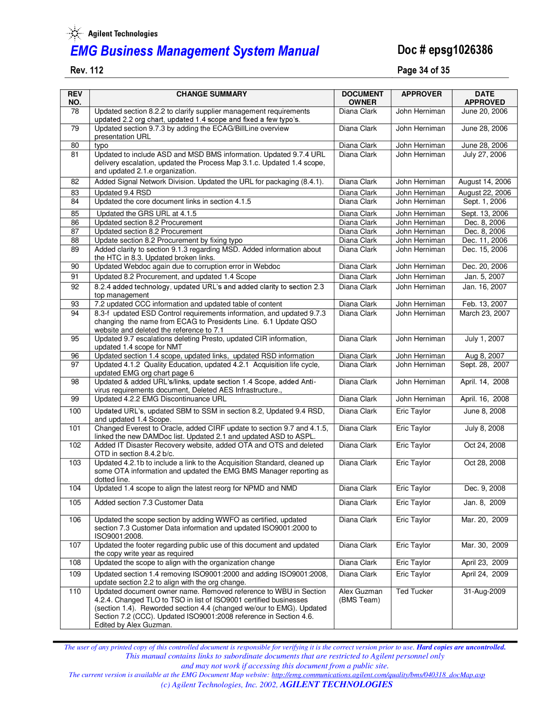 Agilent Technologies epsg1026386 system manual Updated 9.4 RSD Diana Clark John Herniman 