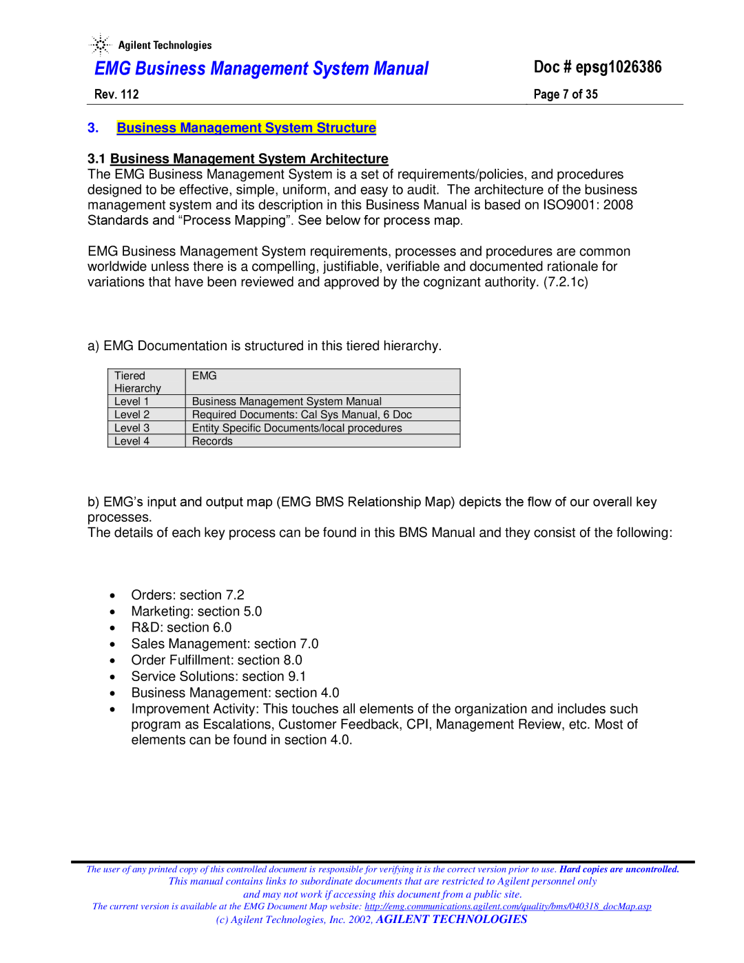 Agilent Technologies epsg1026386 Business Management System Structure, Business Management System Architecture 