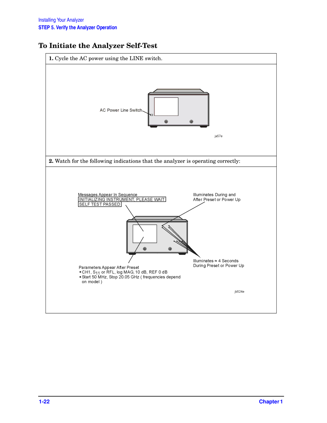 Agilent Technologies ES, 8720ET, 8722ET, 8719ET quick start To Initiate the Analyzer Self-Test 