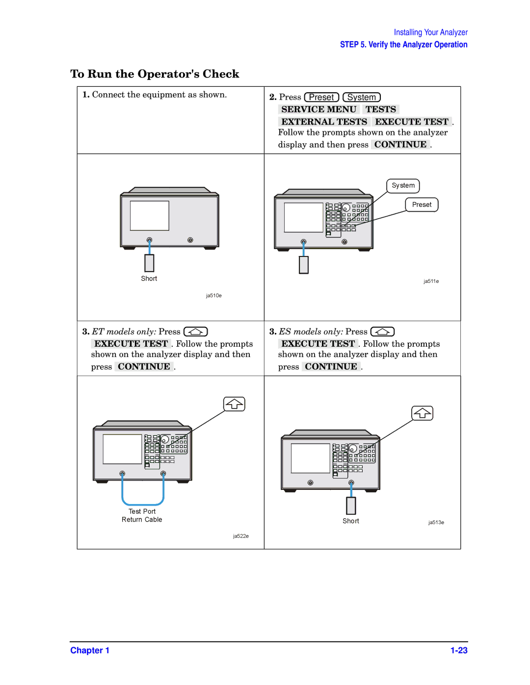 Agilent Technologies 8720ET, ES, 8722ET, 8719ET quick start To Run the Operators Check, Service Menu Tests 