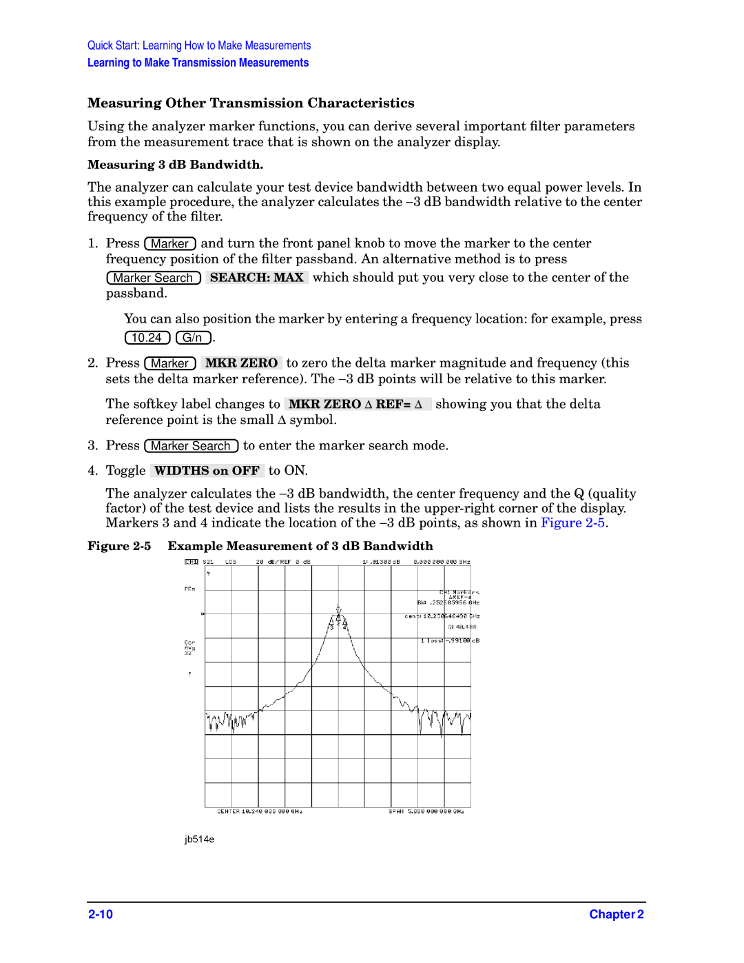 Agilent Technologies 8719ET, ES, 8720ET Measuring Other Transmission Characteristics, Example Measurement of 3 dB Bandwidth 