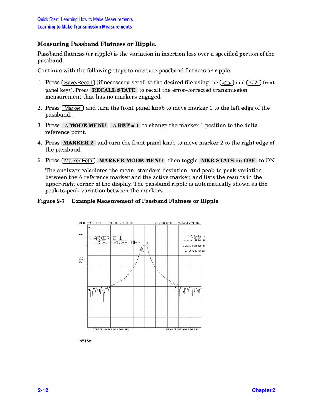 Agilent Technologies 8720ET, ES Measuring Passband Flatness or Ripple, Example Measurement of Passband Flatness or Ripple 