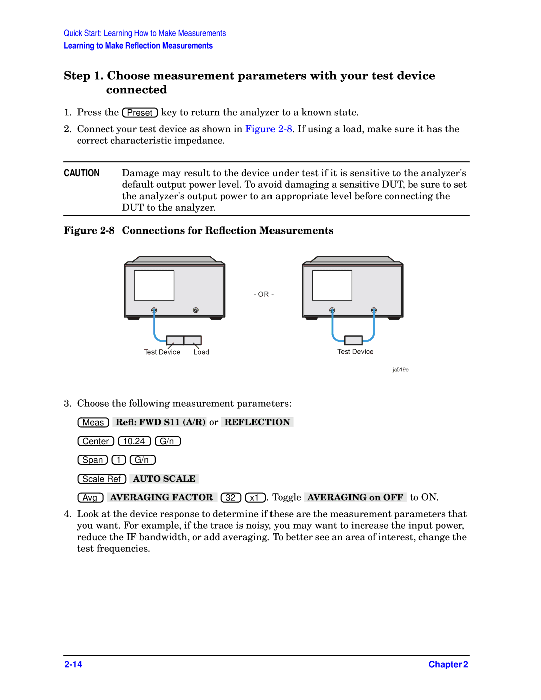 Agilent Technologies 8719ET, ES, 8720ET, 8722ET quick start Connections for Reﬂection Measurements 