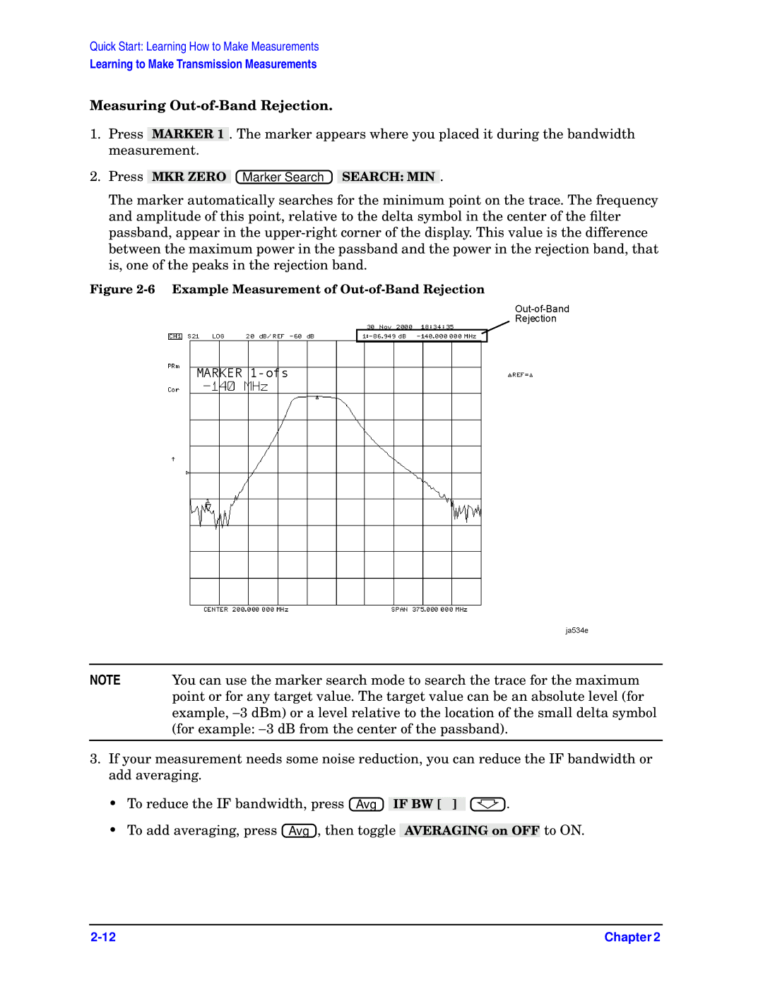 Agilent Technologies 8753ET, ES quick start Measuring Out-of-Band Rejection, Example Measurement of Out-of-Band Rejection 