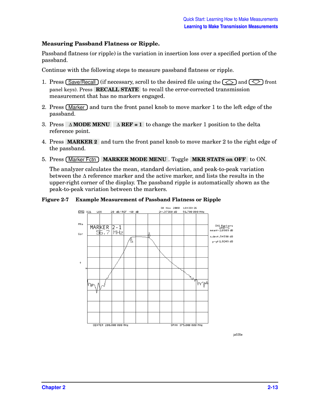 Agilent Technologies ES, 8753ET Measuring Passband Flatness or Ripple, Example Measurement of Passband Flatness or Ripple 