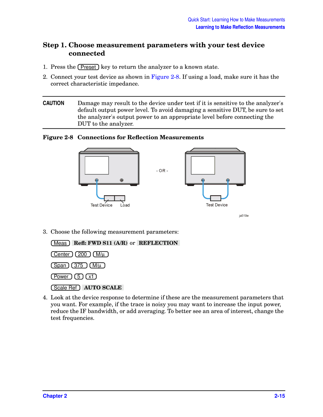 Agilent Technologies ES, 8753ET quick start Connections for Reﬂection Measurements 