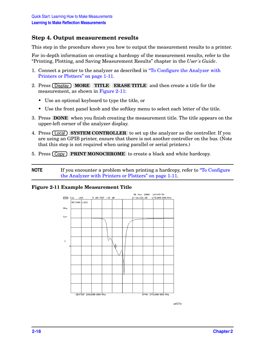 Agilent Technologies 8753ET, ES quick start Example Measurement Title 