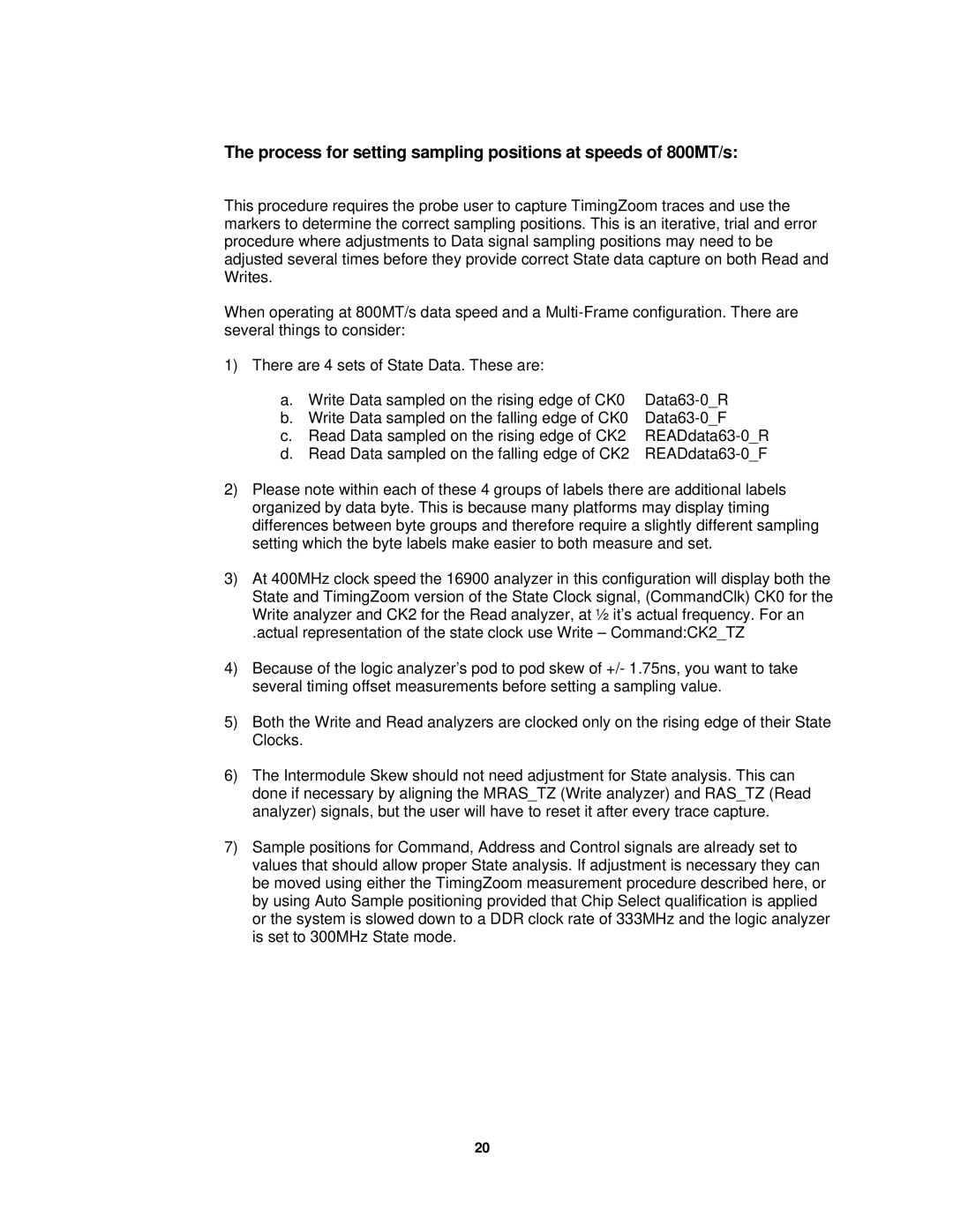 Agilent Technologies FS2334 user manual Process for setting sampling positions at speeds of 800MT/s 