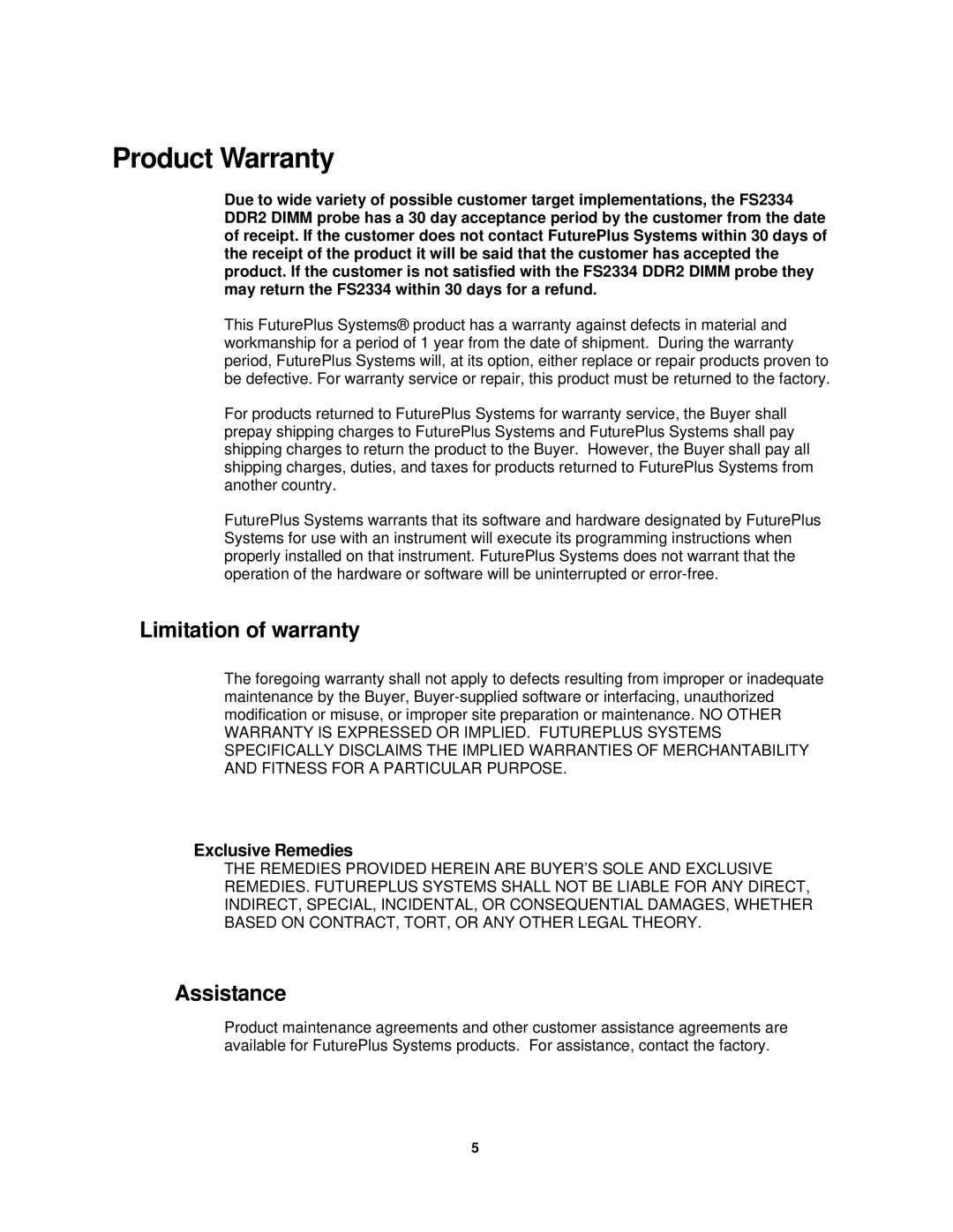 Agilent Technologies FS2334 user manual Product Warranty, Exclusive Remedies 