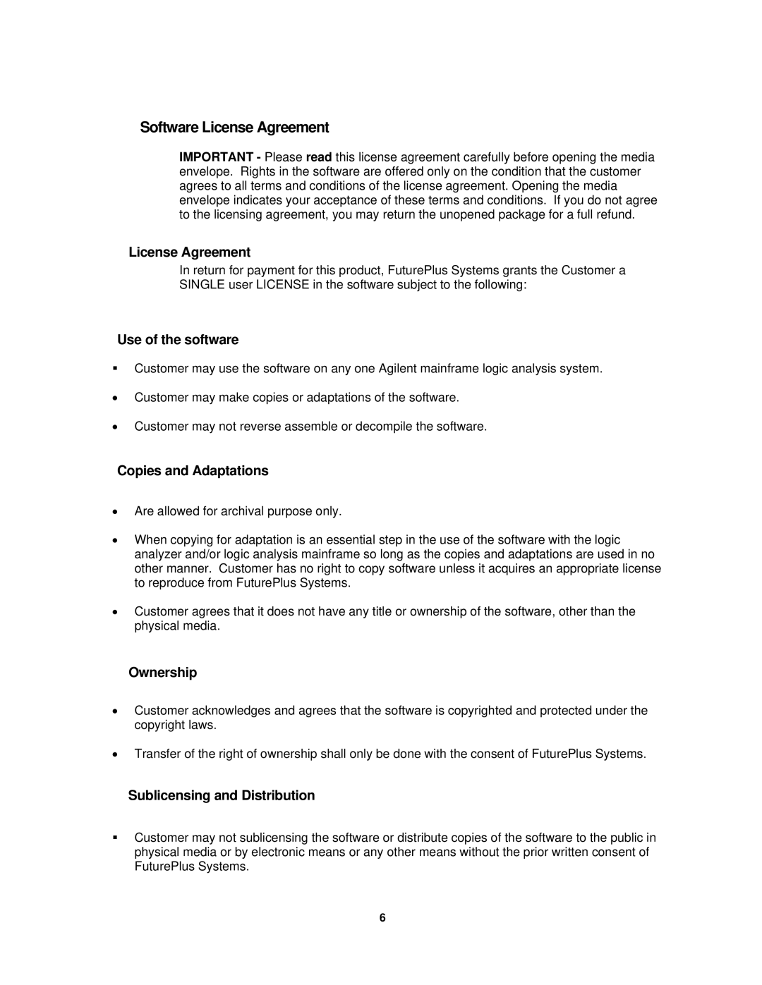 Agilent Technologies FS2334 user manual Software License Agreement 