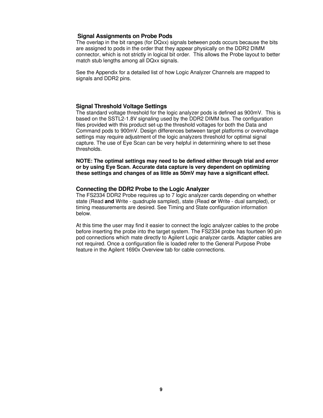 Agilent Technologies FS2334 user manual Signal Assignments on Probe Pods, Signal Threshold Voltage Settings 