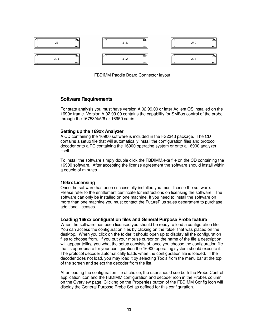 Agilent Technologies FS2343 user manual Software Requirements, Setting up the 169xx Analyzer, 169xx Licensing 