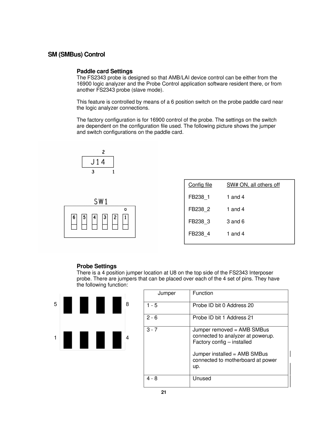 Agilent Technologies FS2343 user manual SM SMBus Control, Paddle card Settings, Probe Settings 