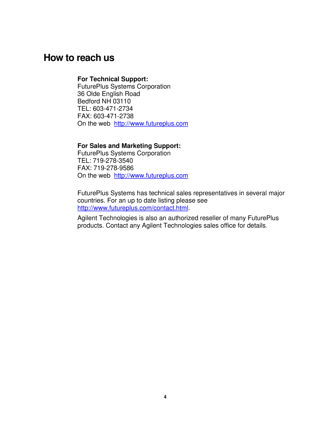 Agilent Technologies FS2343 user manual For Technical Support, For Sales and Marketing Support 