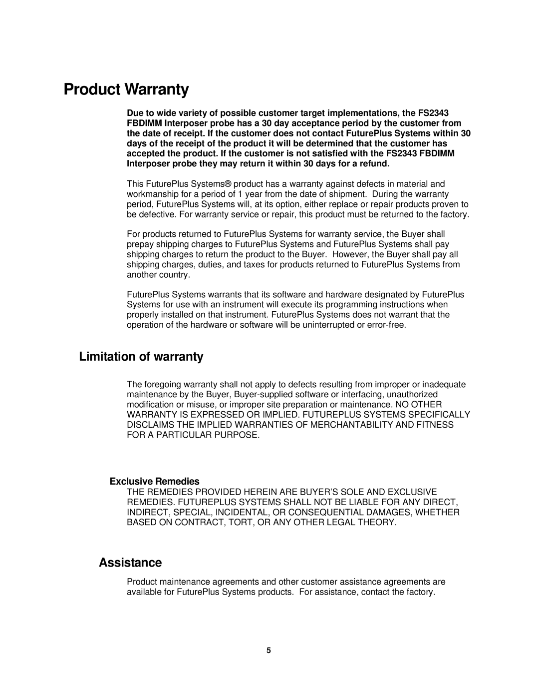 Agilent Technologies FS2343 user manual Limitation of warranty, Assistance, Exclusive Remedies 