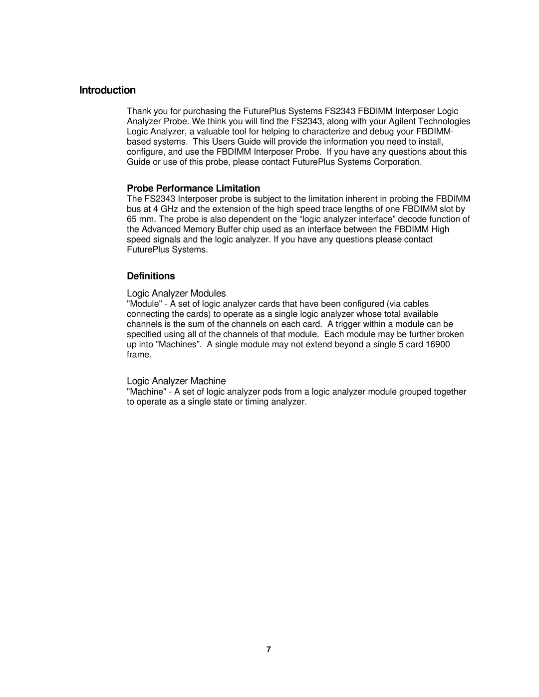 Agilent Technologies FS2343 user manual Introduction, Probe Performance Limitation, Definitions, Logic Analyzer Modules 