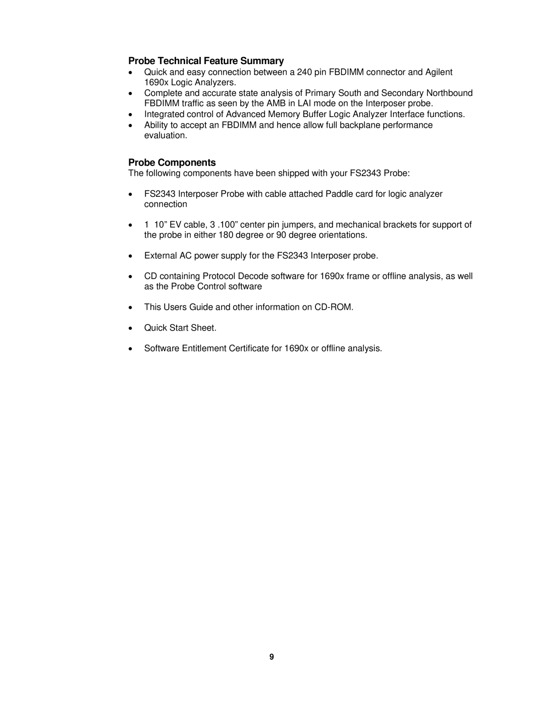 Agilent Technologies FS2343 user manual Probe Technical Feature Summary, Probe Components 